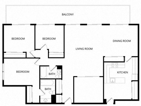 Floor plan for 3 beds, 2 baths, 1225 sqft